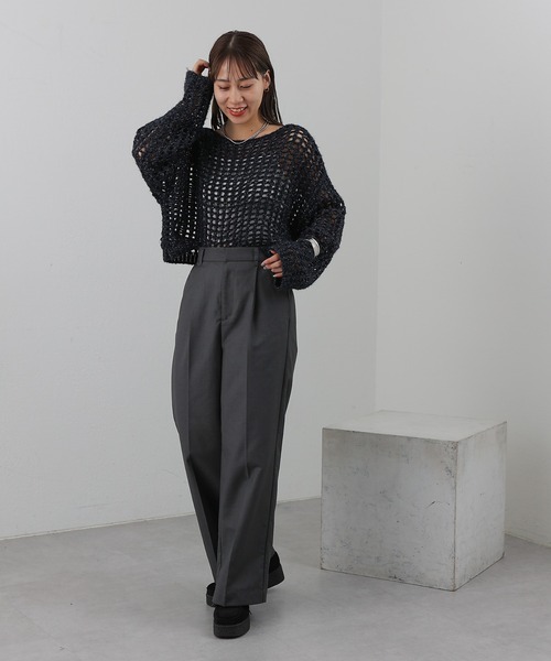 COLONY 2139（コロニートゥーワンスリーナイン）の「ラメメッシュショート丈ニットプルオーバー（ニット/セーター・レディース・グレー/ネイビー/ベージュ・FREE）」の15枚目の写真