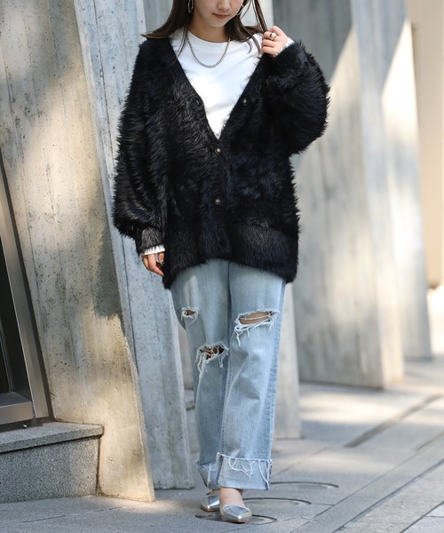 ENC（エンク）の「shaggy knit cardigan / シャギーニットカーディガン（カーディガン/ボレロ・レディース・ダークグリーン/ライトグレー/ブラック/アイボリー/チャコールグレー/ダークカーキ・FREE）」の14枚目の写真