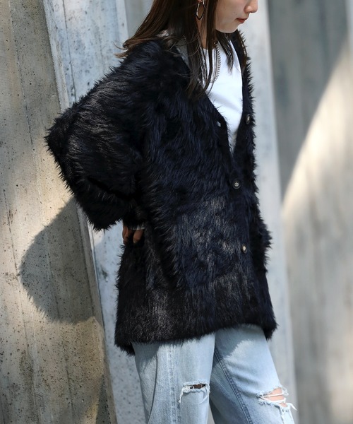 ENC（エンク）の「shaggy knit cardigan / シャギーニットカーディガン（カーディガン/ボレロ・レディース・ダークグリーン/ライトグレー/ブラック/アイボリー/チャコールグレー/ダークカーキ・FREE）」の15枚目の写真