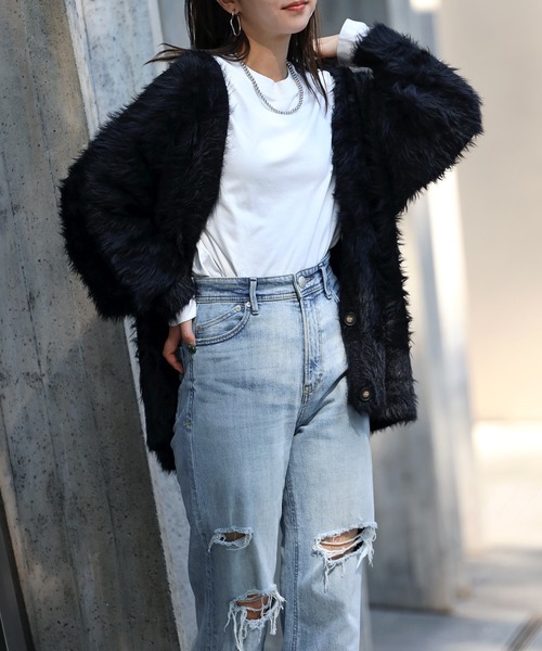 ENC（エンク）の「shaggy knit cardigan / シャギーニットカーディガン（カーディガン/ボレロ・レディース・ダークグリーン/ライトグレー/ブラック/アイボリー/チャコールグレー/ダークカーキ・FREE）」の19枚目の写真
