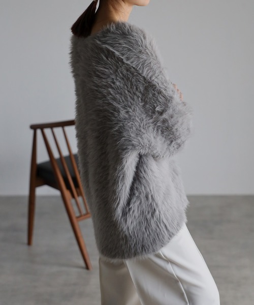 ENC（エンク）の「shaggy knit cardigan / シャギーニットカーディガン（カーディガン/ボレロ・レディース・ダークグリーン/ライトグレー/ブラック/アイボリー/チャコールグレー/ダークカーキ・FREE）」の20枚目の写真