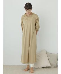 【保湿】アルガンオイル襟フリルロングパジャマワンピース