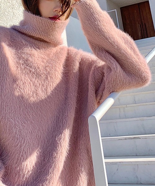 VitaFelice(ヴィータフェリーチェ)の「ハイネック&ボリュームスリーブ シャギーニット(ニット/セーター・レディース・ブラック/パープル/ピンク/ホワイト・FREE)」の12枚目の写真