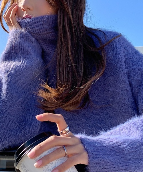 VitaFelice(ヴィータフェリーチェ)の「ハイネック&ボリュームスリーブ シャギーニット(ニット/セーター・レディース・ブラック/パープル/ピンク/ホワイト・FREE)」の16枚目の写真