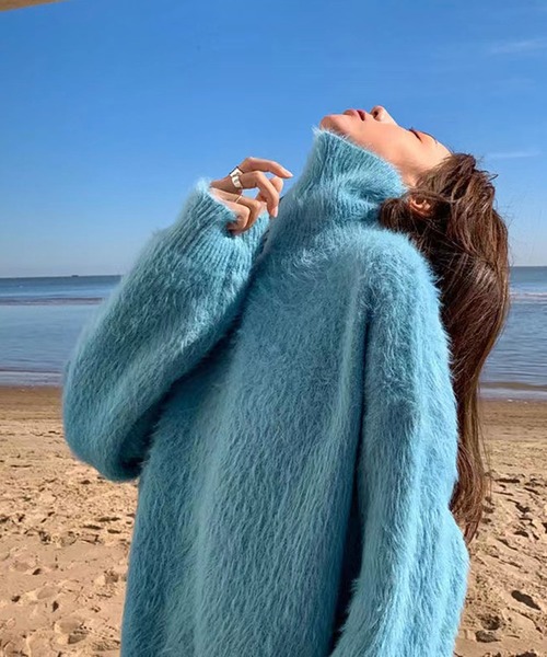 VitaFelice(ヴィータフェリーチェ)の「ハイネック&ボリュームスリーブ シャギーニット(ニット/セーター・レディース・ブラック/パープル/ピンク/ホワイト・FREE)」の21枚目の写真