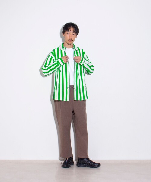 GLOSTER(グロスター)の「【GLOSTER/グロスター】POP ストライプシャツ レギュラーカラーシャツ ワンポイントロゴ刺繍(シャツ/ブラウス・メンズ・ベージュ/ネイビー/グリーン・S/M/L)」の4枚目の写真
