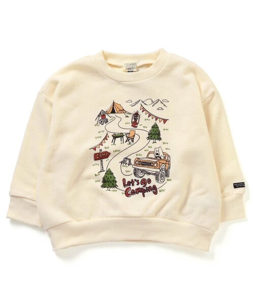 F.O.KIDS(エフオーキッズ)の「アウトドアイラストトレーナー(スウェット・キッズ・キナリ/チャコール/イエロー/カーキ・110/120/140/80/90/130/100)」の2枚目の写真
