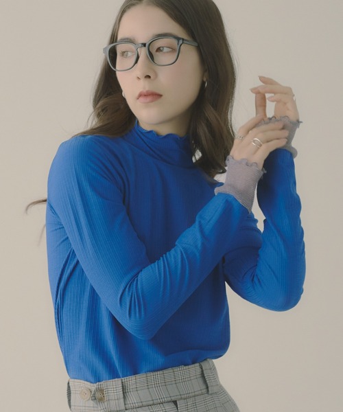 saloon(サルーン)の「SALOON(サルーン)/ラメ切り替えロンT(Tシャツ/カットソー・レディース・ブルー/ブラック/オフホワイト・FREE)」の1枚目の写真