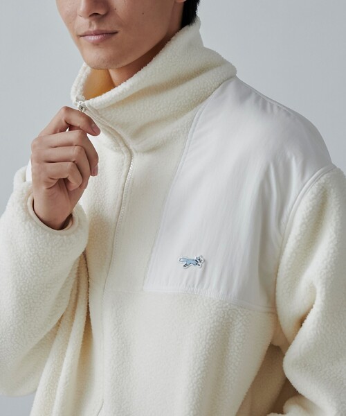 PENNEYS（ぺニーズ）の「PENNEYS（ぺニーズ）別注ルーズシルエットボアフリースジャケット（ブルゾン・メンズ・オフホワイト/ブラック・M/L/XL）」の3枚目の写真