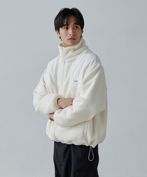 PENNEYS（ぺニーズ）の「PENNEYS（ぺニーズ）別注ルーズシルエットボアフリースジャケット（ブルゾン・メンズ・オフホワイト/ブラック・M/L/XL）」の18枚目の写真