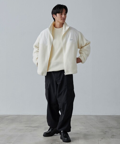 PENNEYS（ぺニーズ）の「PENNEYS（ぺニーズ）別注ルーズシルエットボアフリースジャケット（ブルゾン・メンズ・オフホワイト/ブラック・M/L/XL）」の19枚目の写真