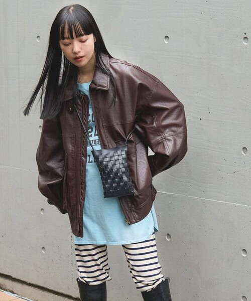 FREAK'S STORE ブラウン フェイクレザージャケット FREAK'S STORE ブルゾン アウター FREAK'S STORE/フリークス