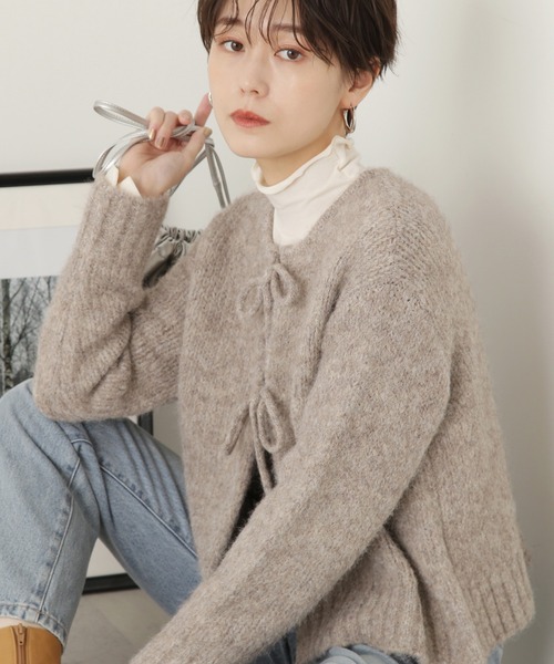 N.（N. Natural Beauty Basic）（エヌエヌナチュラルビューティーベーシック）の「◆フェザーフロントリボンカーディガン（カーディガン/ボレロ・レディース・オレンジ/グレー/ベージュ/クリーム・MEDIUM）」の16枚目の写真