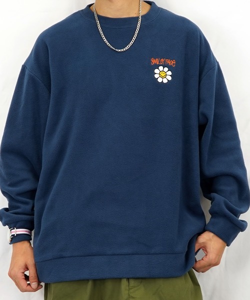 SMILEY FACE(スマイリーフェイス)の「【GROOVY STORE】SMILEY FACE オーバーサイズ フリーストレーナー(スウェット・メンズ・ブラック/アイボリー/ダークブルー/グレイッシュベージュ・M/L/LL)」の4枚目の写真