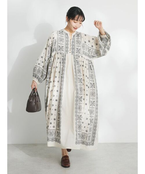 CRAFT STANDARD BOUTIQUE（クラフトスタンダードブティック）の「【追加】パネル柄ウエスト切り替えボリュームワンピース（ワンピース・レディース・ライトベージュ/チャコールグレー/ライトグリーン/ブルー・FREE）」の7枚目の写真