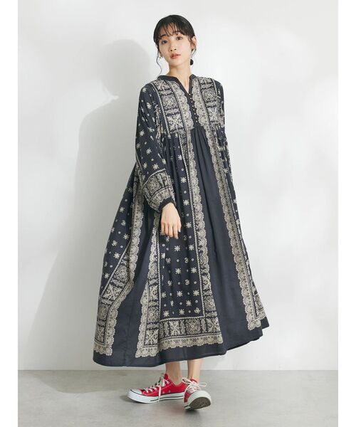 CRAFT STANDARD BOUTIQUE（クラフトスタンダードブティック）の「【追加】パネル柄ウエスト切り替えボリュームワンピース（ワンピース・レディース・ライトベージュ/チャコールグレー/ライトグリーン/ブルー・FREE）」の11枚目の写真