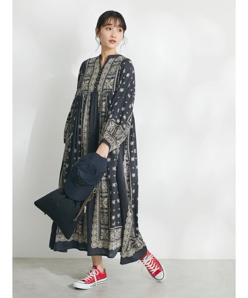 CRAFT STANDARD BOUTIQUE（クラフトスタンダードブティック）の「【追加】パネル柄ウエスト切り替えボリュームワンピース（ワンピース・レディース・ライトベージュ/チャコールグレー/ライトグリーン/ブルー・FREE）」の12枚目の写真