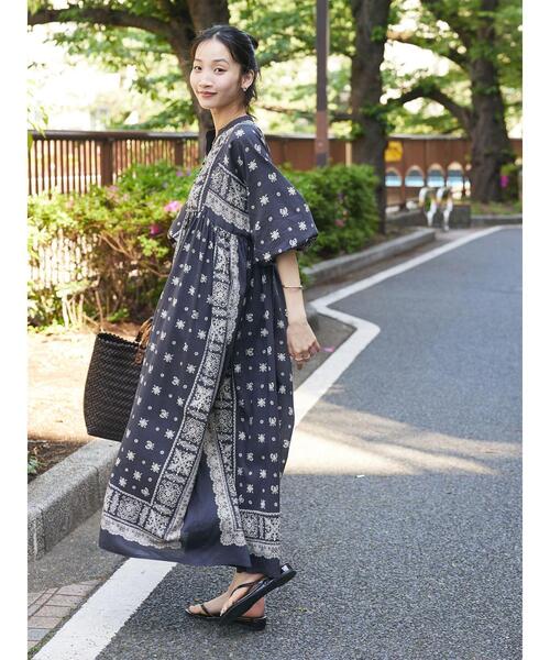 【hoss intropia】ウエストパネル切り替えワンピース CRAFT STANDARD BOUTIQUE ワンピース 「追加」パネル柄ウエスト