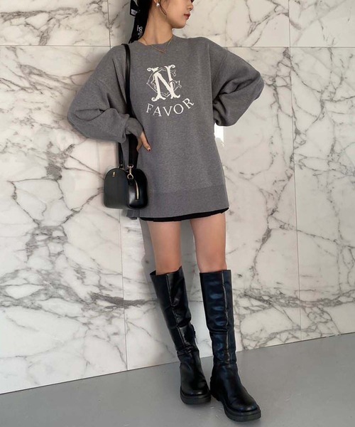 one after another NICE CLAUP（ワンアフターアナザーナイスクラップ）の「オーバーサイズロゴジャガードニット（ニット/セーター・レディース・オフホワイト/ブラック/グレー/ピンク・FREE）」の19枚目の写真