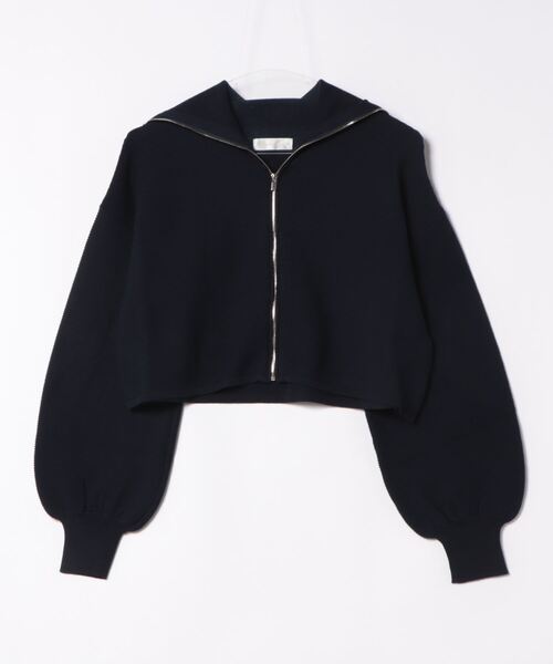 12Twelve Agenda(トゥエルブ アジェンダ)の「ジップアップクロップド丈ニットカーディガン(カーディガン/ボレロ・レディース・ネイビー/グレイッシュベージュ/オフホワイト・M)」の1枚目の写真