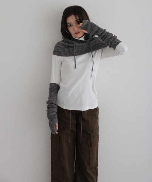 フーディー＆アームウォーマー（ニット/セーター）｜ElegChic