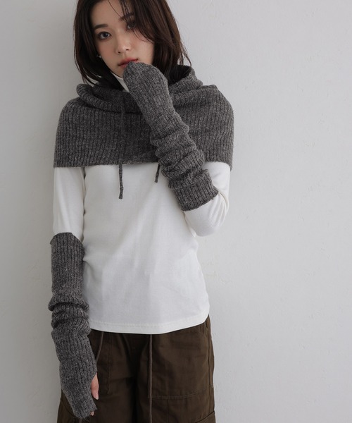 フミカウチダ　希少ニットフリンジアームウォーマー レッグウォーマー アームカバー ニット ウール フリンジ