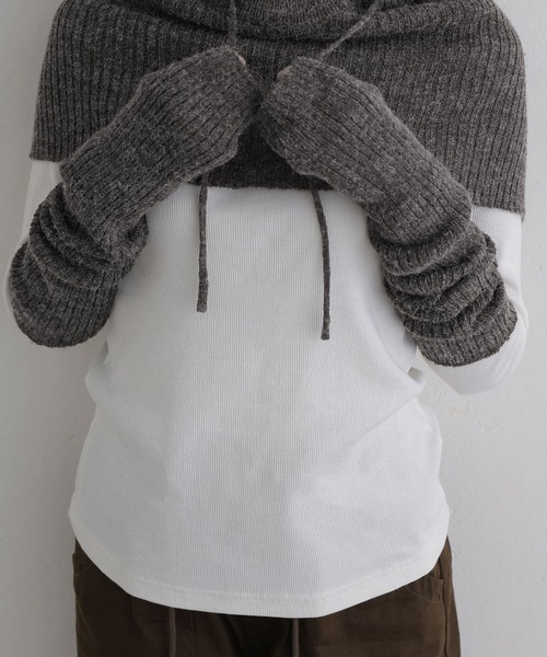 フミカウチダ 希少ニットフリンジアームウォーマー フーディー＆アーム