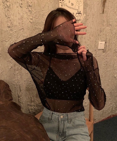 SHEPP(シープ)の「ドットプリント フリルロンT/シアートップス(Tシャツ/カットソー・レディース・アイボリー/ブラック・M/S/L)」の5枚目の写真