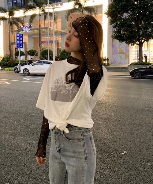 Miller LULU プリントt ドット トップス SHEPP（シープ）の「ドットプリント フリルロンT/シアートップス（T