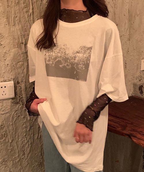 SHEPP(シープ)の「ドットプリント フリルロンT/シアートップス(Tシャツ/カットソー・レディース・アイボリー/ブラック・M/S/L)」の7枚目の写真