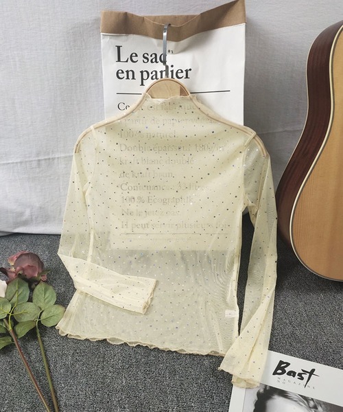 SHEPP(シープ)の「ドットプリント フリルロンT/シアートップス(Tシャツ/カットソー・レディース・アイボリー/ブラック・M/S/L)」の12枚目の写真