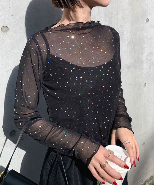 SHEPP(シープ)の「ドットプリント フリルロンT/シアートップス(Tシャツ/カットソー・レディース・アイボリー/ブラック・M/S/L)」の13枚目の写真