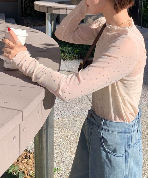 SHEPP(シープ)の「ドットプリント フリルロンT/シアートップス(Tシャツ/カットソー・レディース・アイボリー/ブラック・M/S/L)」の20枚目の写真