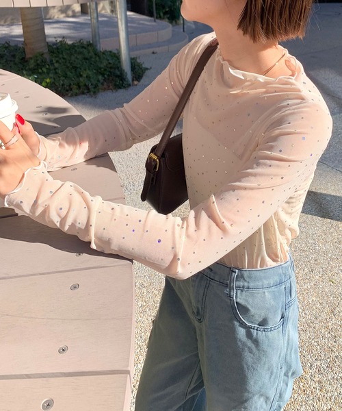 SHEPP(シープ)の「ドットプリント フリルロンT/シアートップス(Tシャツ/カットソー・レディース・アイボリー/ブラック・M/S/L)」の21枚目の写真