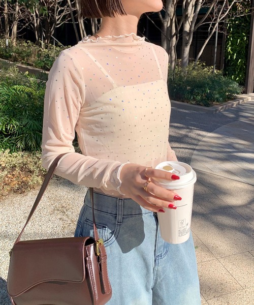 SHEPP(シープ)の「ドットプリント フリルロンT/シアートップス(Tシャツ/カットソー・レディース・アイボリー/ブラック・M/S/L)」の19枚目の写真