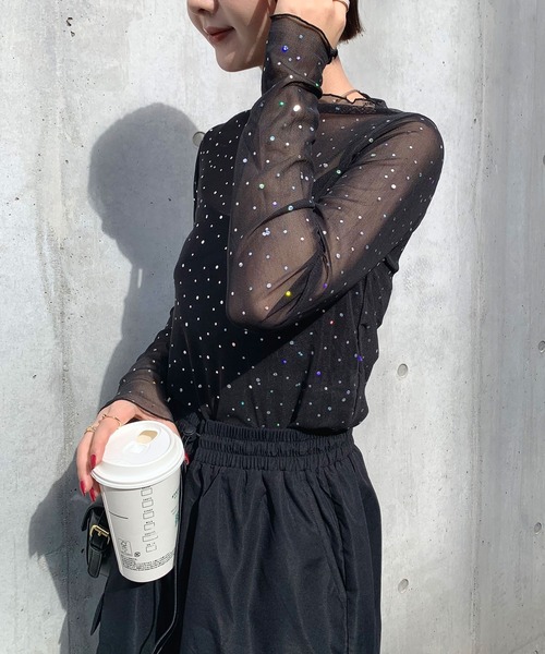 SHEPP(シープ)の「ドットプリント フリルロンT/シアートップス(Tシャツ/カットソー・レディース・アイボリー/ブラック・M/S/L)」の14枚目の写真