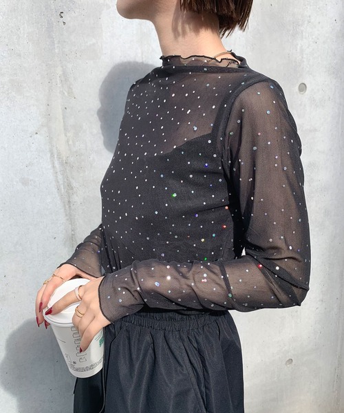 SHEPP(シープ)の「ドットプリント フリルロンT/シアートップス(Tシャツ/カットソー・レディース・アイボリー/ブラック・M/S/L)」の15枚目の写真