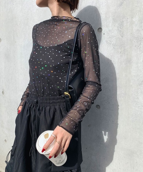 SHEPP(シープ)の「ドットプリント フリルロンT/シアートップス(Tシャツ/カットソー・レディース・アイボリー/ブラック・M/S/L)」の16枚目の写真