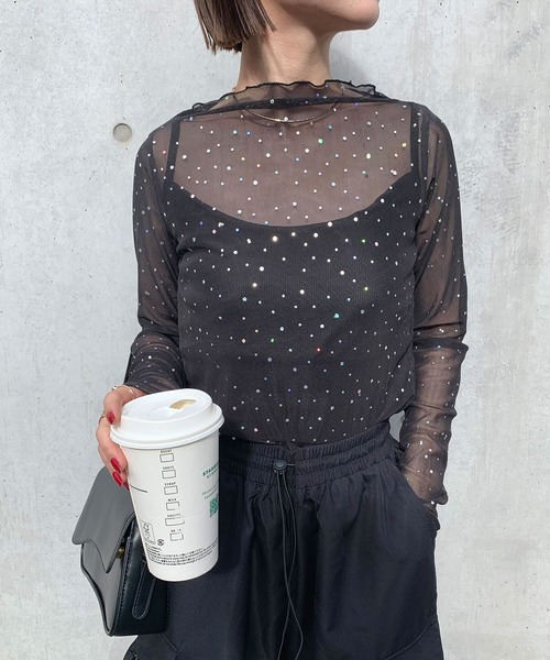 SHEPP(シープ)の「ドットプリント フリルロンT/シアートップス(Tシャツ/カットソー・レディース・アイボリー/ブラック・M/S/L)」の18枚目の写真