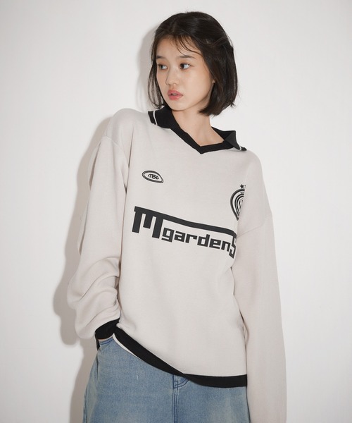 MSG(エムエスジー)の「オーバーサイズ襟配色ジャガードゲームシャツニット ユニフォームニット(ニット/セーター・メンズ・チャコール/レッド/ブラック/オフホワイト・L/M/S/XL)」の7枚目の写真