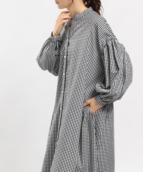 GLOBAL WORK Smile Seed Store（グローバルワーク スマイルシードストア）の「袖ボリュームワンピース/976998（シャツワンピース・レディース・チェック/ブルー系その他6/ブルー系その他5/ブラック・SMALL/MEDIUM/X-LARGE/LARGE）」の9枚目の写真