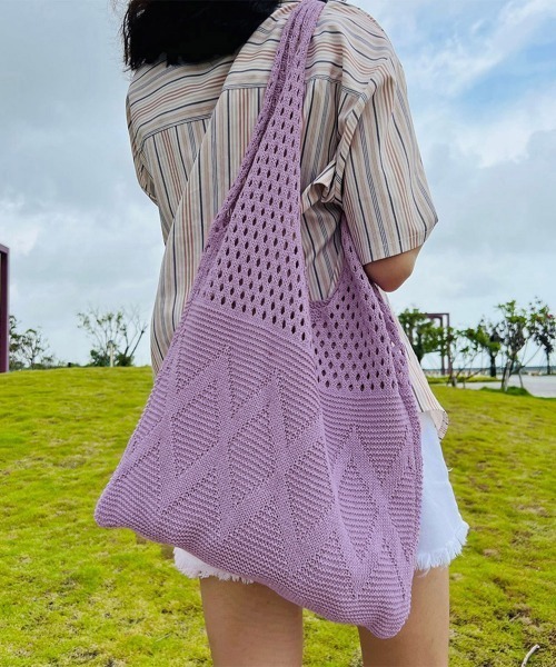 Miniministore（ミニミニストア）の「韓国ニットトートバッグ 編みバッグ 新作（トートバッグ・レディース・ピンク/グリーン/ラベンダー/ベージュ/アイボリー・FREE）」の5枚目の写真