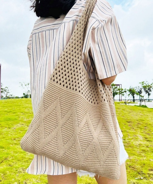 Miniministore（ミニミニストア）の「韓国ニットトートバッグ 編みバッグ 新作（トートバッグ・レディース・ピンク/グリーン/ラベンダー/ベージュ/アイボリー・FREE）」の3枚目の写真