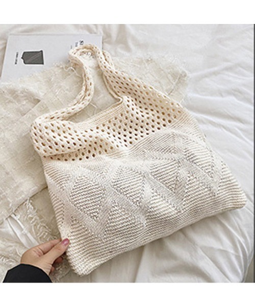 Miniministore（ミニミニストア）の「韓国ニットトートバッグ 編みバッグ 新作（トートバッグ・レディース・ピンク/グリーン/ラベンダー/ベージュ/アイボリー・FREE）」の14枚目の写真