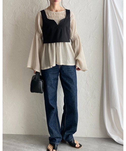 セール】ツイルバックオープンVネックショート丈ビスチェトップス