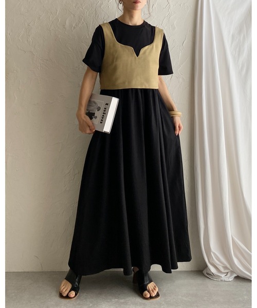 She's Closet（シーズクローゼット）の「ツイルバックオープンVネックショート丈ビスチェトップス（ベスト・レディース・ライトベージュ/ブラック/ベージュ・FREE）」の10枚目の写真