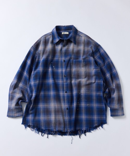 FREAK'S STORE(フリークスストア)の「限定展開 Relax Fit リラックスフィット ブリーチ加工 オンブレチェック ネルシャツ/ビッグシルエット(シャツ/ブラウス・メンズ・ホワイト/ブラック/オリーブ/ブルー・SMALL/LARGE/MEDIUM)」の6枚目の写真