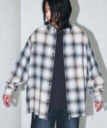 FREAK'S STORE | 限定展開 Relax Fit リラックスフィット ブリーチ加工 オンブレチェック ネルシャツ/ビッグシルエット(シャツ/ブラウス)