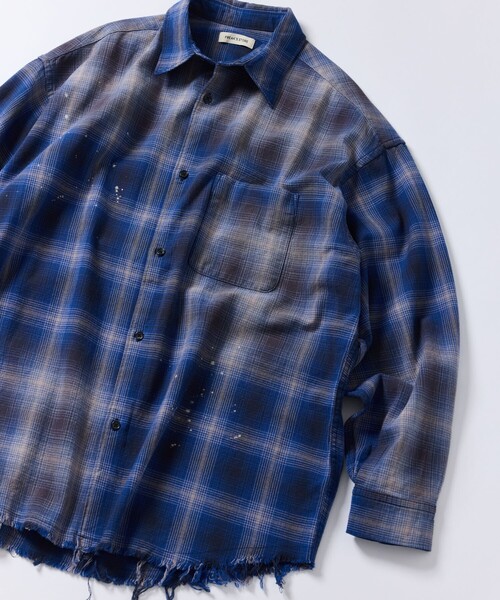 FREAK'S STORE(フリークスストア)の「限定展開 Relax Fit リラックスフィット ブリーチ加工 オンブレチェック ネルシャツ/ビッグシルエット(シャツ/ブラウス・メンズ・ホワイト/ブラック/オリーブ/ブルー・SMALL/LARGE/MEDIUM)」の4枚目の写真