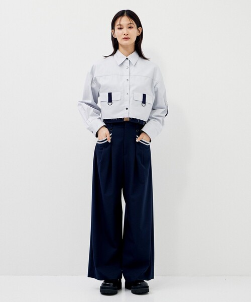CITY TOKYO(シティトウキョウ)の「タフタラインポケットストレートパンツ(スラックス・レディース・ネイビー/ライトグレー・1/2)」の3枚目の写真